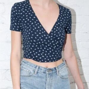 Brandy Melville Navy Blue Floral Wrap Top!
